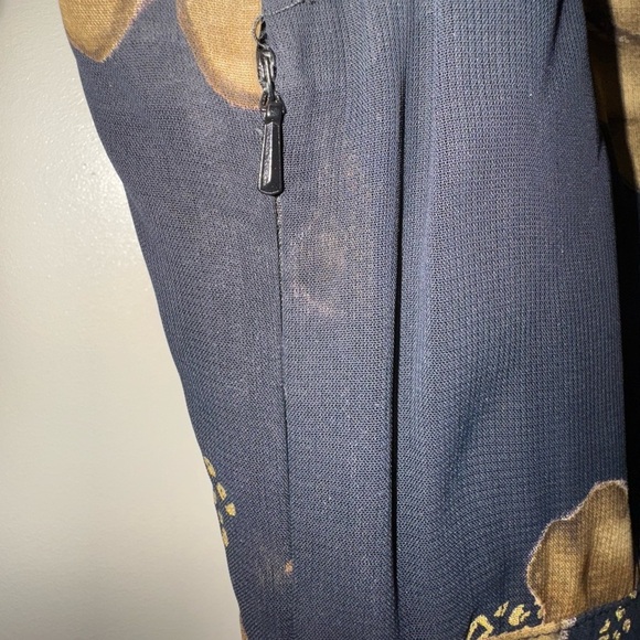 Gold and Blue Sheath Midi Dress Sleeveless Crew Neck - Picture 7 of 8